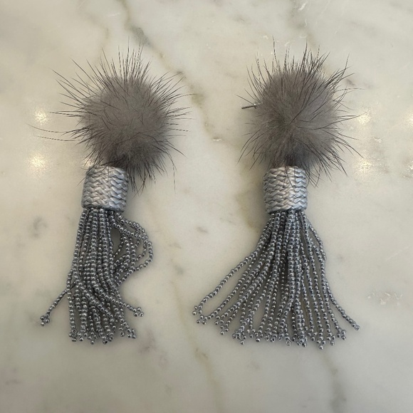 NWOT MIgnonne Gavigan mink and beaded earrings - Picture 1 of 3